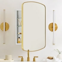 TEHOME Gold Surface and Recessed Mount Medicine Cabinet with Mirror Metal Framed Arch Bathroom Wall Cabinet with Mirror 18x27''