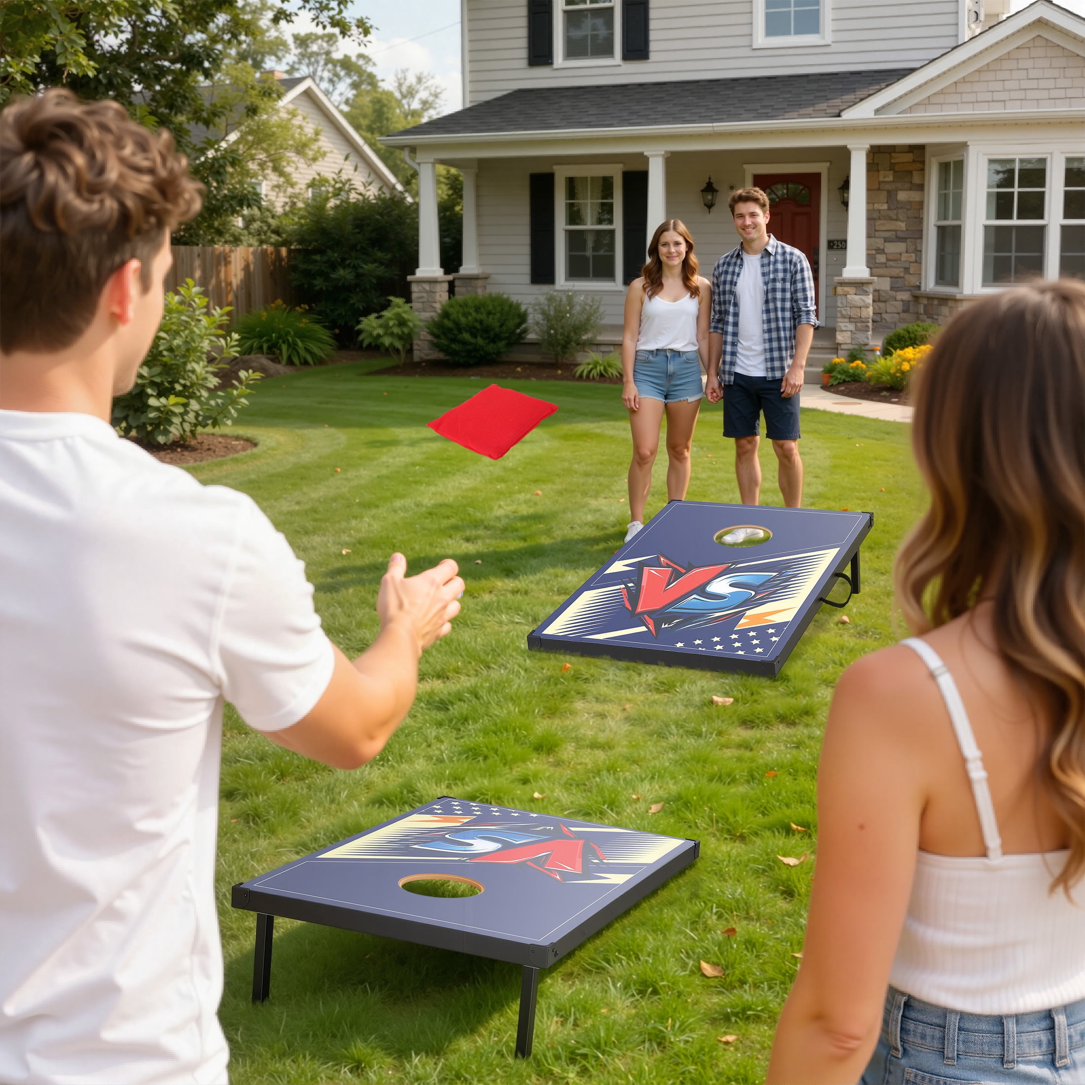 Portable Cornhole Sets with 8 Bean Bags, 3 in 1 Cornhole Boards Set with Ring Toss & Bowling Game, Segmart Wooden Cornhole Sets with Carrying Bags for Backyard, Beach, Party