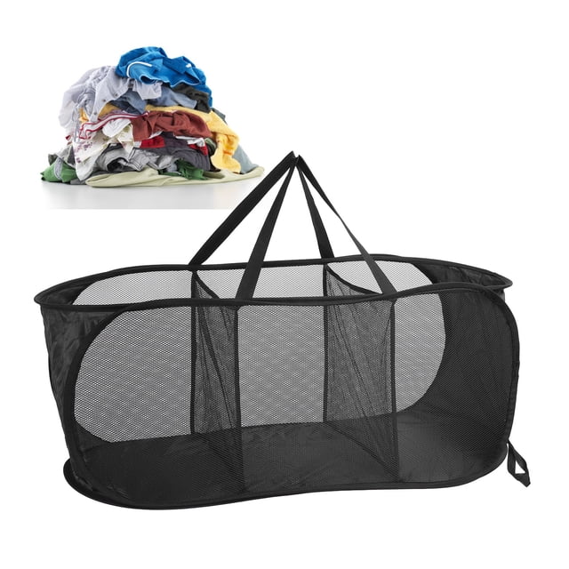 Cesta de Malla para la Colada, Salida y Diseño Plegable, Material de Tela Oxford Que Ahorra Espacio, Cesta para la Colada de Malla, Bolsa Con ASAS para El Hogar Negro