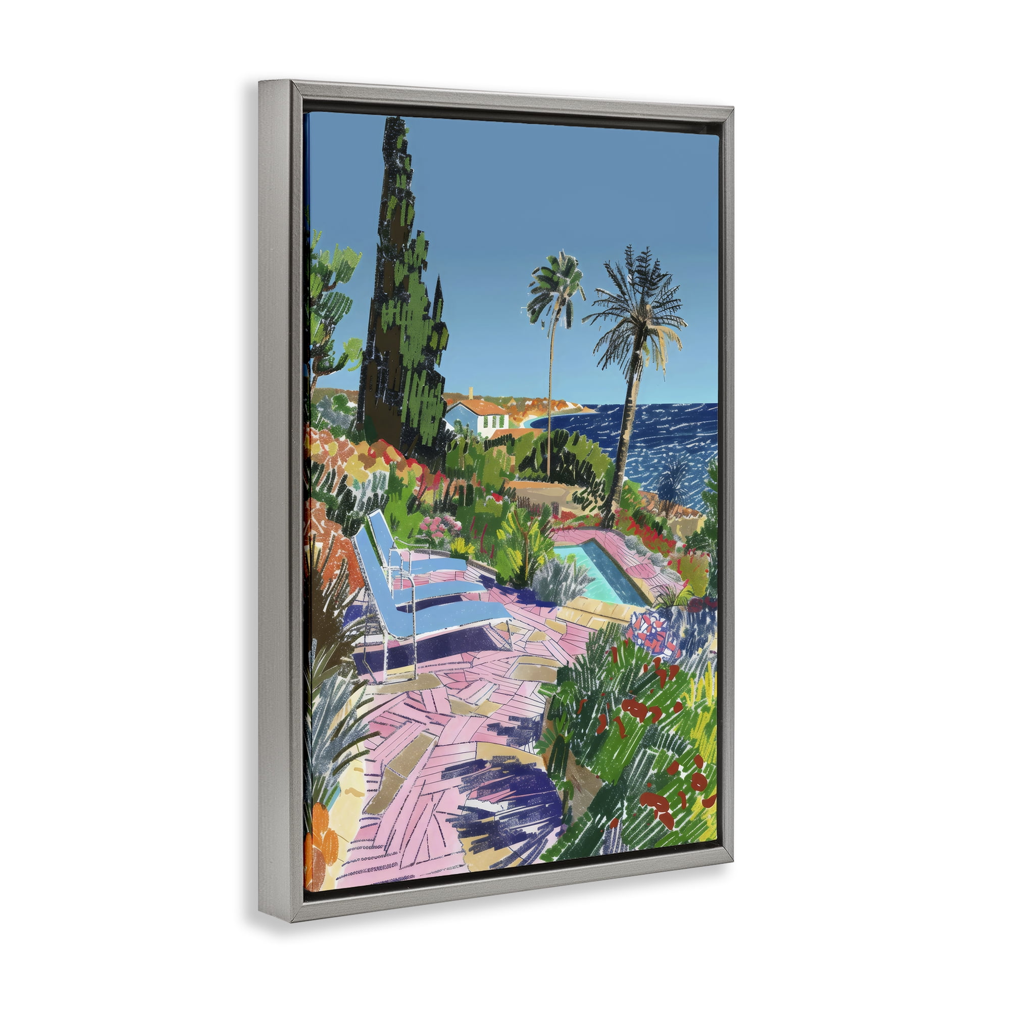 Stupell Industries Pool View to Ocean Gray Framed Floater Canvas Wall Art, design by Creative Studio