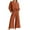 Orange 2 piece outfit for women, variant on Wycnly Womens 2 Piece Outfits Cotton Linen Long Sleeve Pullover and Wide Leg Pocket Pants Sets Casual Solid Loose Ladies Lounge Sets