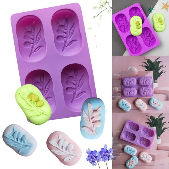 Gaiseeis 4 Cavities Oval Olive Leaf Silicone Soap Mold DIY Soap Making Kits Handmade Cake Candle Mold Purple