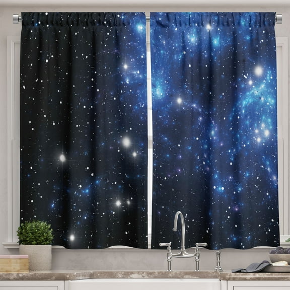 Ambesonne Constellation Kitchen Curtains, Space Star Nebula, 55"x39", Blue Black White