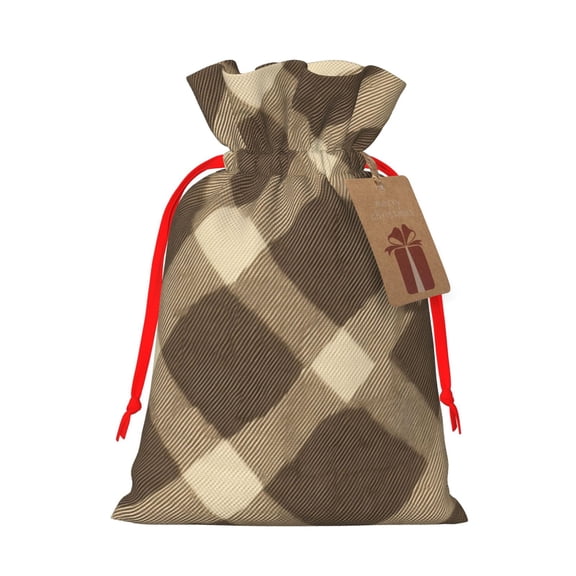 Linen Bundle Pocket Gift Bag Drawstring Opening And Closing Method For Christmas Birthday Anniversary As A Gift Packaging Small Argyle Plaid Khaki_2