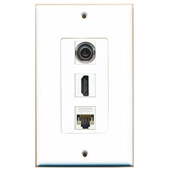 RiteAV - 1 Port HDMI 1 3.5mm 1 Cat5e Ethernet White Wall Plate Decorative