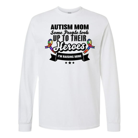 Inktastic Autism Awareness Autism Mom with Puzzle Ribbons Long Sleeve T-Shirt