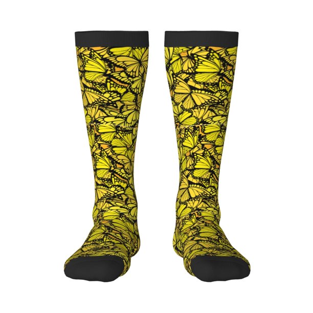 Fotbe Yellow Butterflies Calcetas Divertidas Estampadas para Hombre y Mujer, Calcetas de Algodón hasta la Rodilla para Caminar, Correr, Enfermería y Embarazo