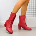 thumbnail image 4 of Women's Fall Dress High Heel Combat Boots Fashion Leather Pointed Toe Chunky Heeled Lace up Mid Calf Short Ankle Booties for Women, 4 of 8