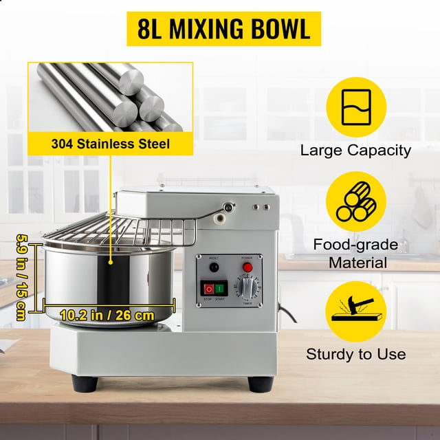 Mezclador de Alimentos VEVOR Comercial 8.5 Cuartos 450W Con Tazón de Acero Inoxidable