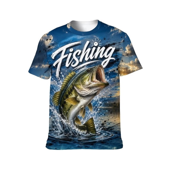 LAOLIUSN Men's 3D Print Fishing Shirt, Quick Dry Bass Graphic Tee