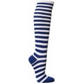 thumbnail image 2 of Halloween Costume Knee High Socks Cotton Blend Soft Stretchy Striped Plain Fall Socks, Medium, White / Blue, 1 Pair, 2 of 7