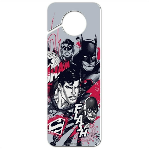 Justice League Character Heads Plastic Door Knob Hanger Sign