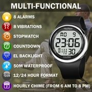 Hearkent 8 Alarms and Vibrations Watch Medication Reminder for Deaf or Senior-Friendly Big Number Digital 50m Waterproof Watch