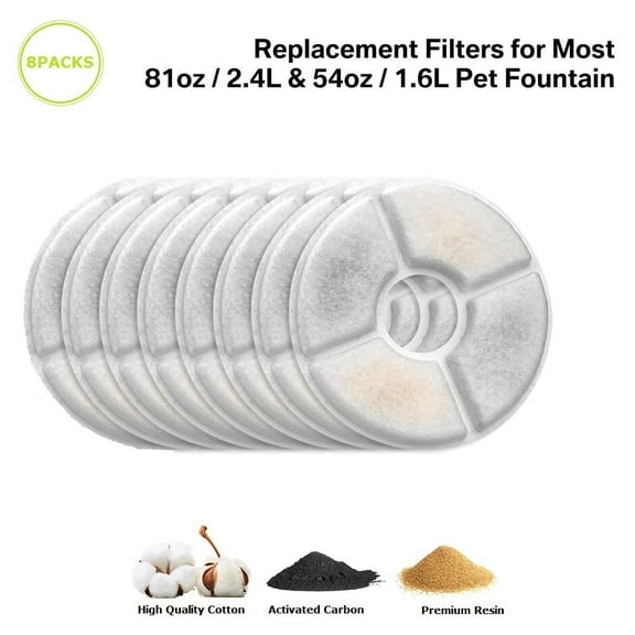 VacYaYa 8Packs Cat Water Fountain Filters, Triple Filtration System Pet Fountain Filter Replacement for Automatic Cat Fountain