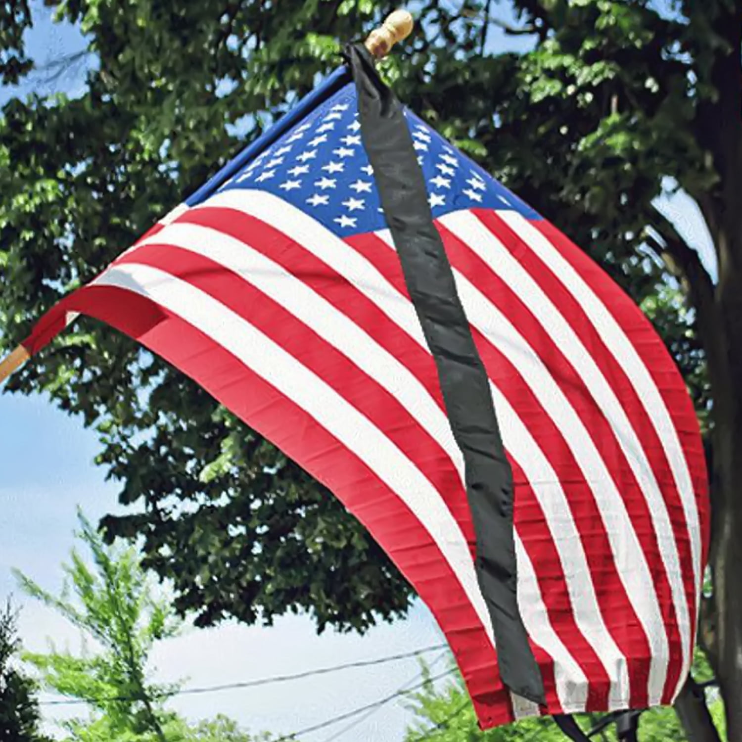 Anley Flag Mourning Streamer (Ideal for 3x5 FT Flag) Half-Mast Mourning Ribbon - Double Stitched - Honoring The Fallen Half-Staff Mourning Streamer