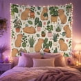 thumbnail image 2 of Capybaras with Houseplants Among Green Foliage, Cozy Illustration for Animal Lovers, Botanical Wall Art, Housewarming Gift, Tapestry Wall Hanging for Bedroom and Living Room, 2 of 6