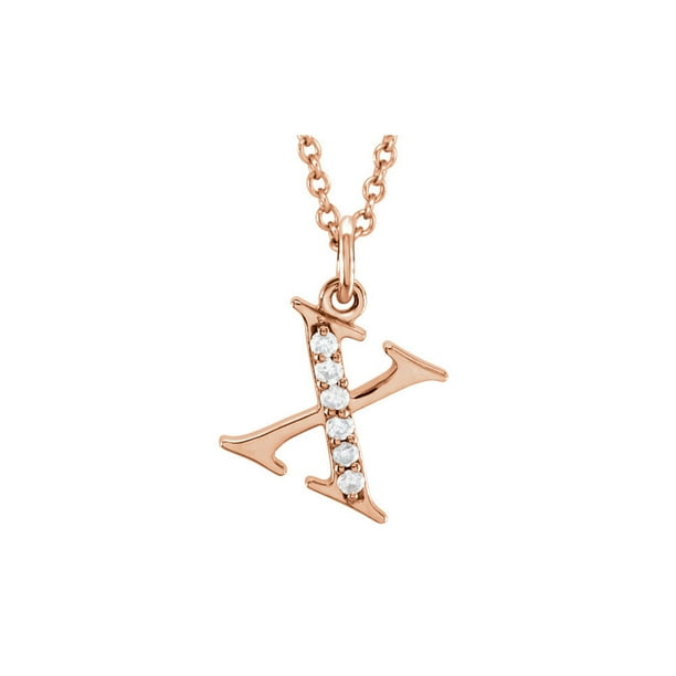 Bijoux Cool et Tendance Cadeau Diamant X Pendentif Initial en Or Rose 14 Carats Design Unique