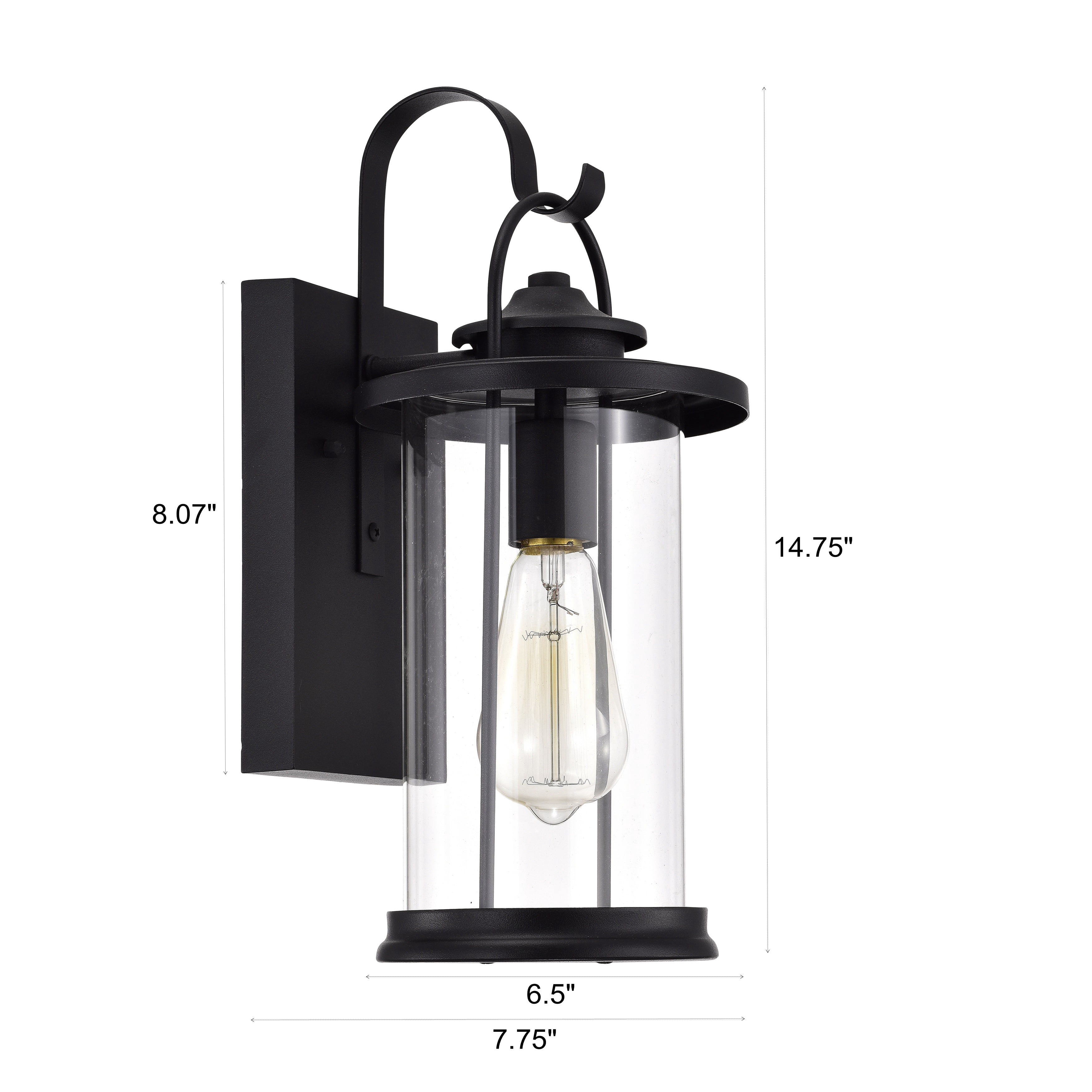 RADIANCE goods Transitional 1 Light Textured Black Outdoor Wall Sconce 15" Height