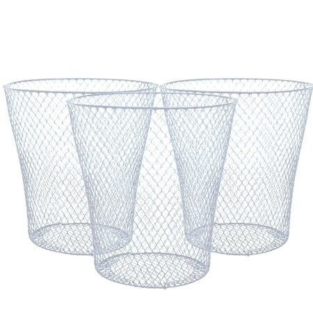 Wire Mesh Round Waste Basket, 9in (White, Pack of 3) Lightweight Trash Can Open Top Wastebasket Recycling Bins Desk Office School Garbage Cans Home Essential & Custom Storage Carrier