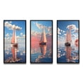 thumbnail image 2 of Designart "Pink Sailboat against White Clouds at Sunset I" Boat Framed Wall Art Set Of 3 - Pink Modern Frame Gallery Wall Set For Home Decor, 2 of 6