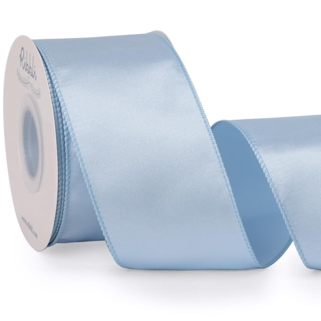 Cinta decorativa Ribbli satinada con alambre de 2,5 pulgadas, azul claro, 18 m