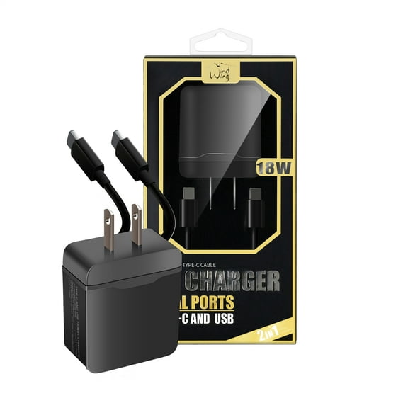 2-IN-1 18W Fast Type C Dual USB Ports Wall Charger   Type C to Type C Cable for Nokia G20,2 V Tella, 5.4, 3.4, 8.3 5G, 3.4, 5.3, C5 Endi, C2 Tennen, C2 (Black)