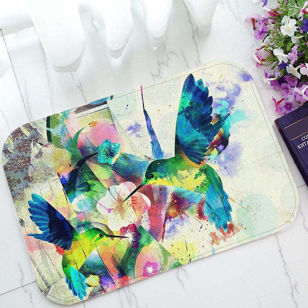 ZKGK Colorful Bird Hummingbird Flower NonSlip Doormat Indoor/Outdoor