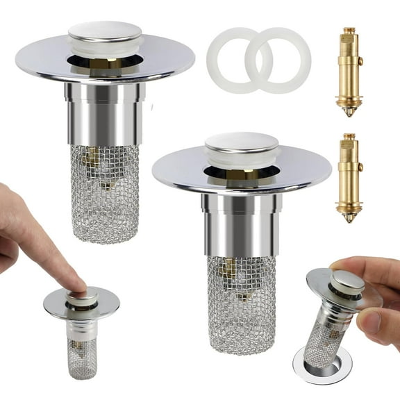 Bathroom Sink Drain Strainer Hair Catcher, Pop Up Sink Drain Stopper with Removable Stainless