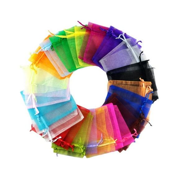 HAKIDZEL Small Jewelry Pouch Organza Assorted Color 100Pcs 2.8X3.5in