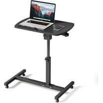YEXJ Tilting Overbed Table – Adjustable Mobile Laptop Desk with Wheels, Rolling Presentation Cart & Stand Up Workstation (Black)