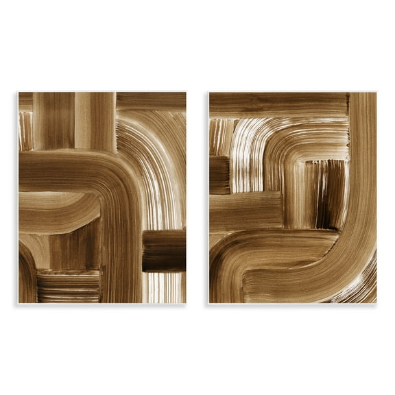 Stupell Industries Gentle Brown Brushstrokes Abstract Painting Unframed Art Print Wall Art, 11 x 14, Set of 2