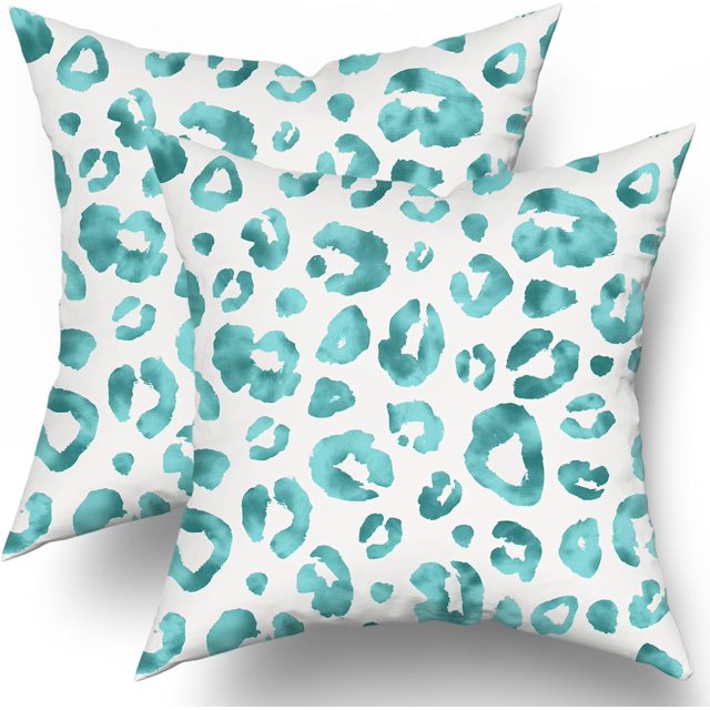 Aqua Grey Leopard Print Pillow Covers 16X16 Inch Watercolor Gray White Cheetah Decorative Pillow Cases Animal Square Throw Pillow Case Set of 2 Home Decor For Sofa Living Room Bedroom Bed Cushion