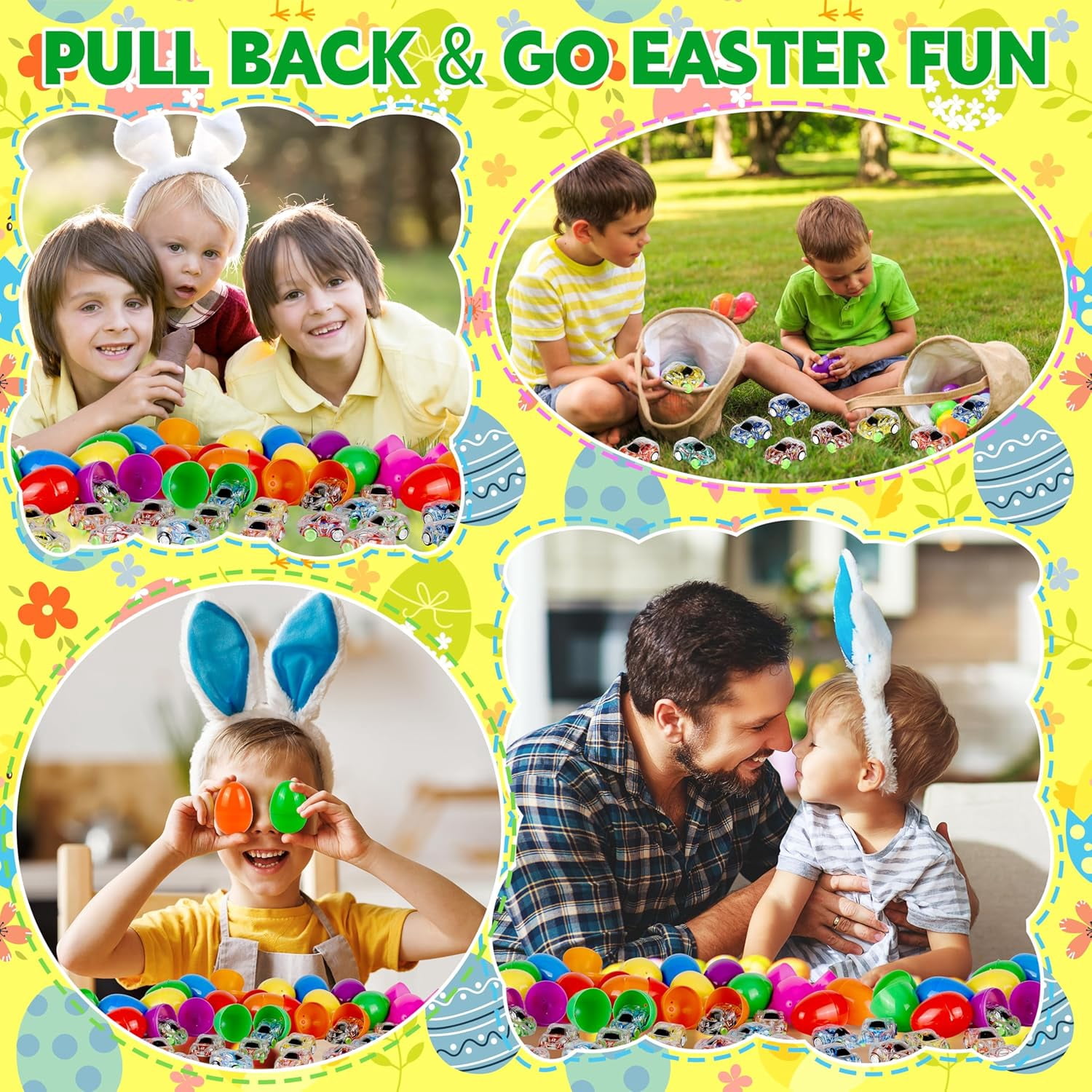 Prefilled Easter Eggs 24 Pack With Pull Back Toy Cars, Plastic Eggs With Toys Inside For Easter Egg Hunt, Basket Stuffers, Party Favors, Classroom Prizes For Kids