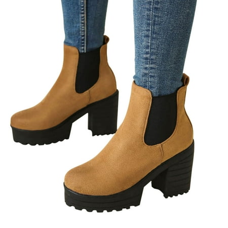 

Ozmmyan Women s Large Fall/Winter Suede Thick High Heel Short Boots Christmas Gifts for Women