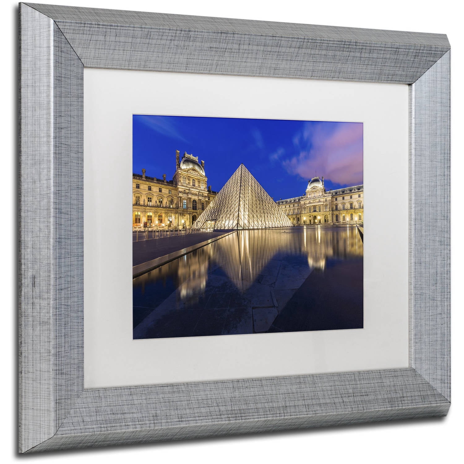 Trademark Fine Art "Golden Hour in the Louvre" Canvas Art by Mathieu Rivrin, White Matte, Silver Frame