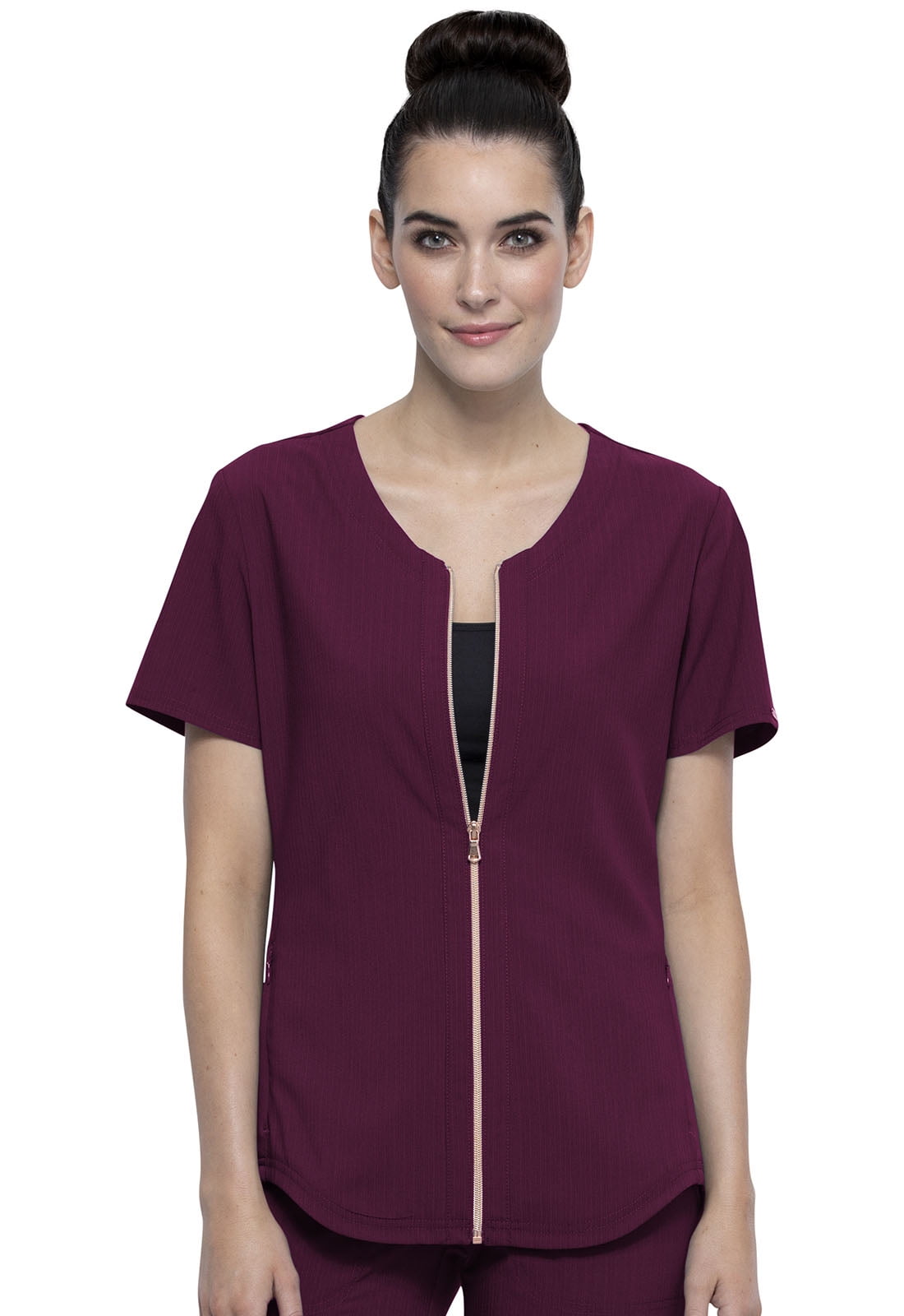 Cherokee Statement Women Medical Scrubs Top Zip Front CK875, S, Wine