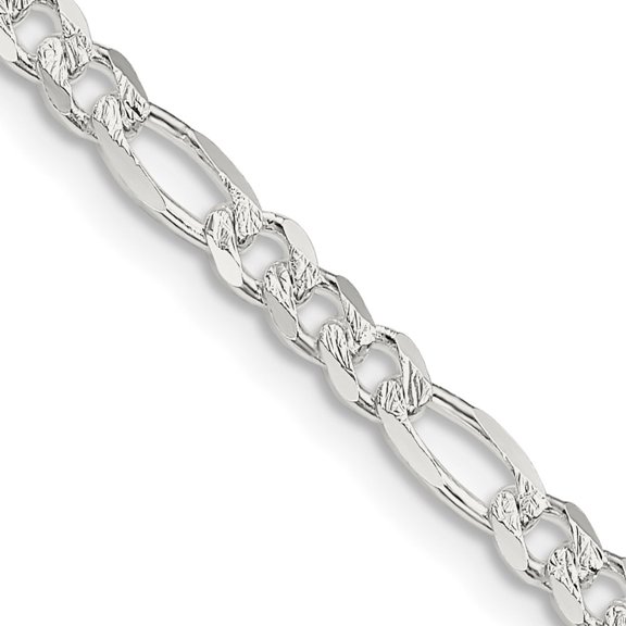 Diamond2Deal 925 Sterling Silver 4mm Pav‚ Flat Figaro Chain Necklace for Women 16"