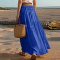 thumbnail image 4 of Women's Skirts Boho Elastic Waist A-Line Maxi Skirts Summer Swing Long Skirt with Pockets For Beach Vacation, 4 of 5