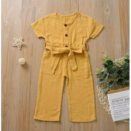 

Toddler Baby Girls Short Sleeve V-Neck Bodysuit Belt Summer Girls