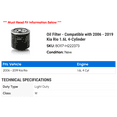 thumbnail image 2 of Oil Filter - Compatible with 2006 - 2019 Kia Rio 1.6L 4-Cylinder 2007 2008 2009 2010 2011 2012 2013 2014 2015 2016 2017 2018, 2 of 2