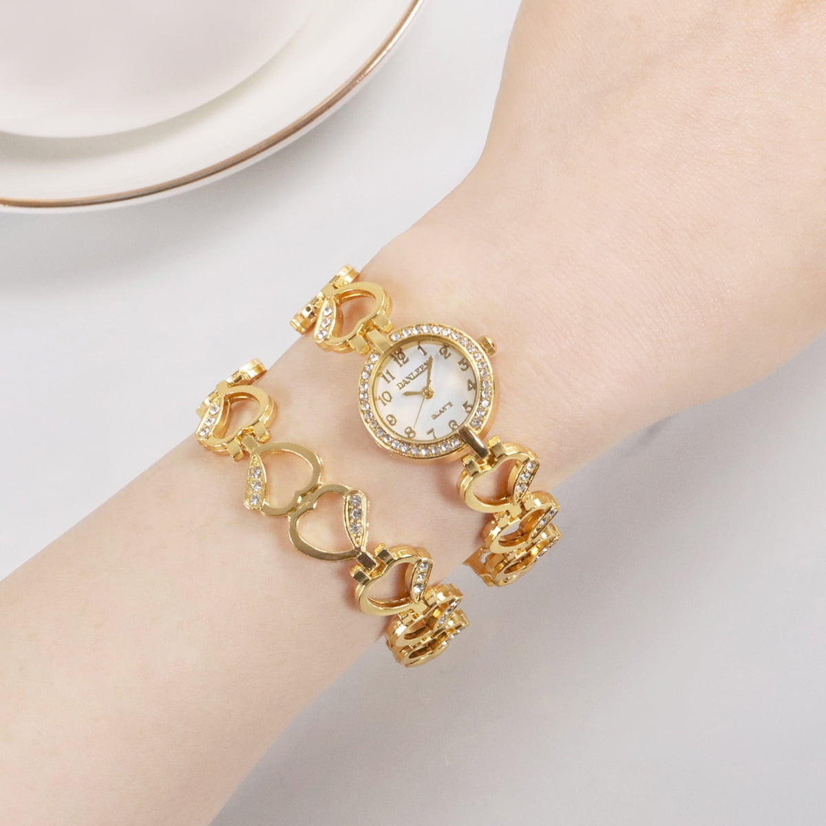 Women s Dainty Gold Chain Link Analog Watch and Layered Bracelet Set
