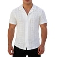 thumbnail image 2 of Daiosportswear Men'S Eyelets Summer Lapel Shirts - Loose Button Down Short Sleeve Hawaiian Beach Shirts White XL(XL), 2 of 8