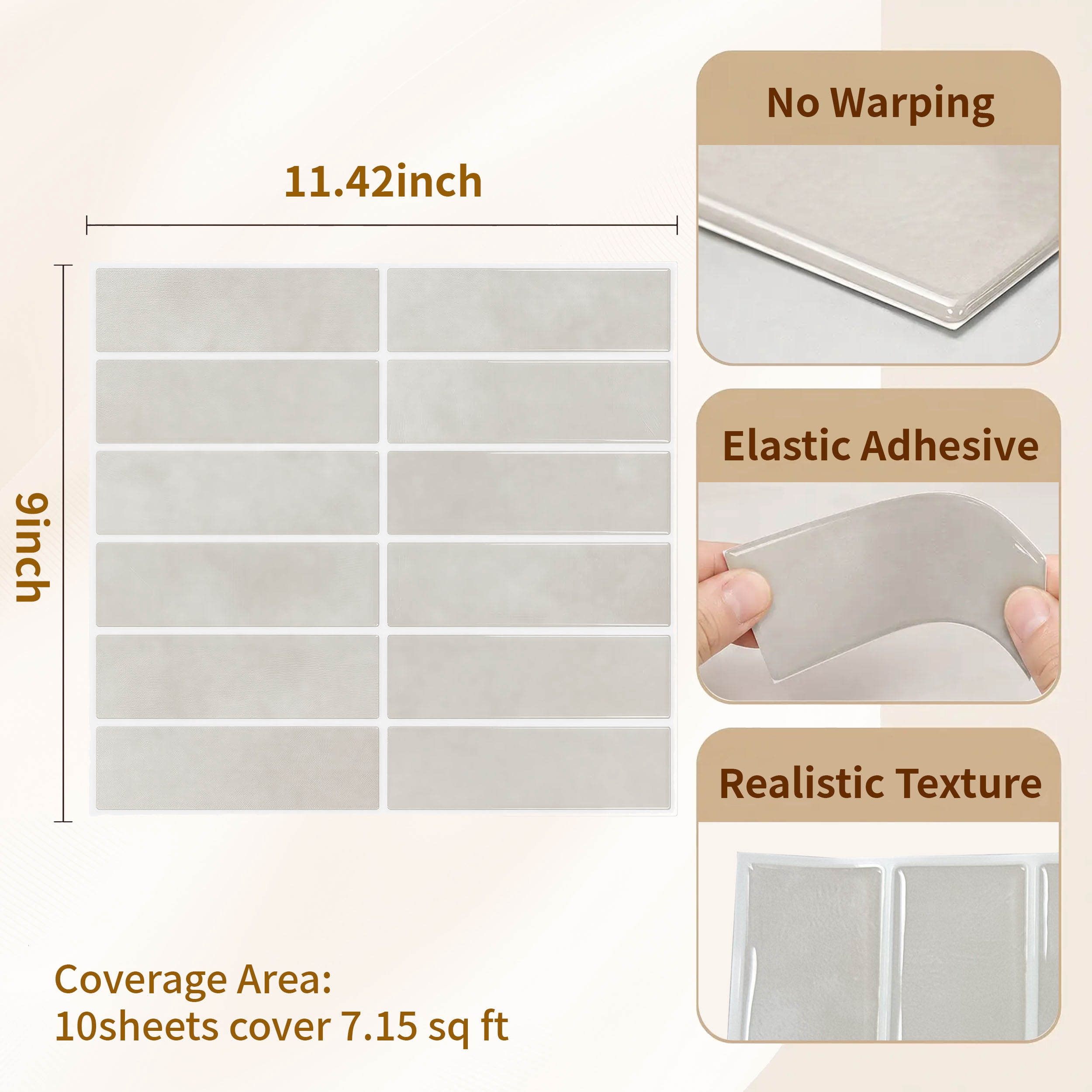 Stick3D 10Pcs 3D Peel and Stick Backsplash 11.4"x9" Self-Adhesive Wall Tile for Kitchen Bathroom, Beige