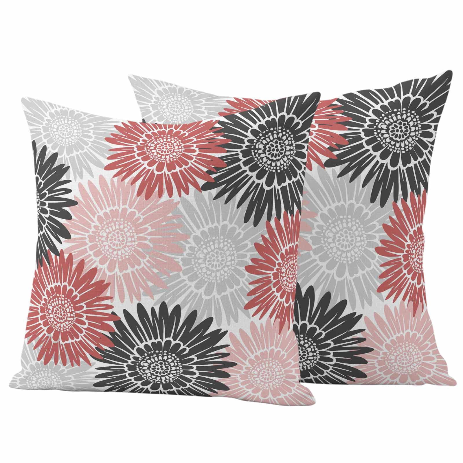 Red Pink Grey Sunflowers Outdoor Waterproof Throw Pillow Covers 20x20 Set of 2, Boho Retro Floral Rustic Blossom Pillowcases Cushion Pillowcase for Couch Sofa Patio Outside Pillow Protector