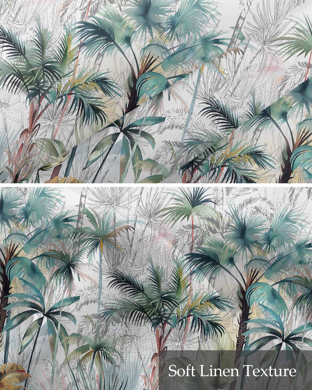 Teal Green Palm Tree Linen Curtain Valance for Bedroom/Bathroom/Kitchen/Living/Dining Room Window,Summer Tropical Coconut Plant Modern White Pocket Topper Drapes Decorative Cafe Drapery 60"x18"