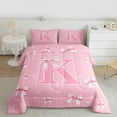 thumbnail image 2 of Castle Fairy Kids Teens Personalized Initial K Bedding Comforter Set 2pcs,Kawaii Pink Ribbon Bowknot Twin Comforter Sets Microfiber,Dreamy Princess Breathable Bedding Set,Luxury Bedroom Decor, 2 of 8