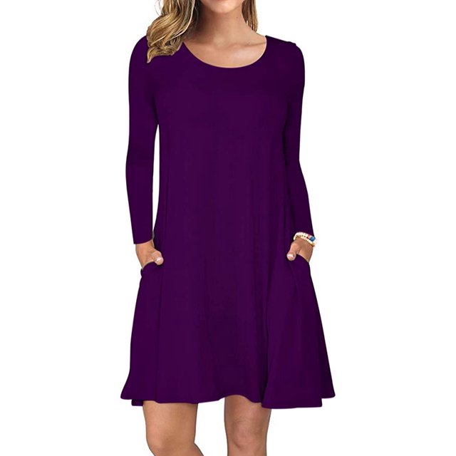 Vestidos casuales de manga larga con bolsillos para mujer Xemadio LRWJ1046-33