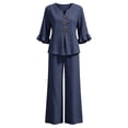 thumbnail image 4 of LEKODE Halter Neck Linen Set for Women 2 Piece Sets Ruffle Tops Flowy Set Boho Tops Casual Sets for Women Linen Pants Set Gauze Shirts V Neck Plus Size Loose Fit Slim Fit Top Airport Blue 2XL, 4 of 4