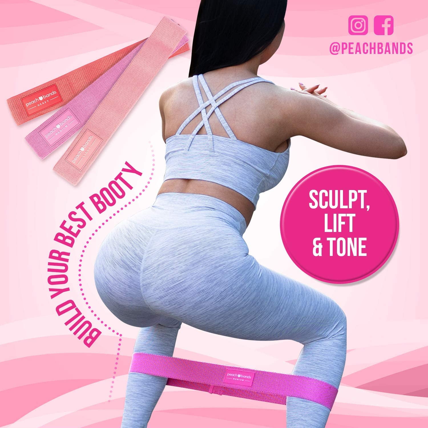Peach bands resistance bands set exercise workout bands for legs and butt hotsell