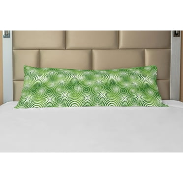 Abstract Body Pillow Case Cover with Zipper, Circular Round Shaped Inner Geometric Eco Wavelength Illustration, Decorative Accent Long Pillowcase, Hunter Green White, by Ambesonne
